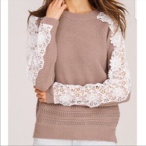 Listicle Lace Sleeve Sweater Beige Size Small